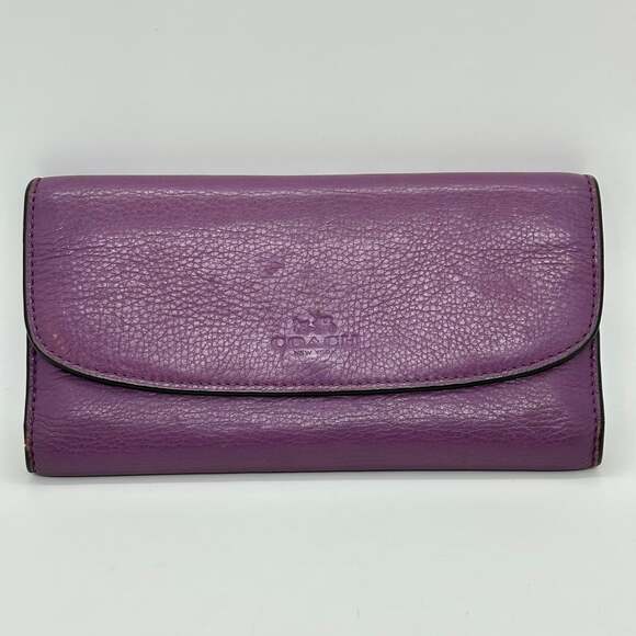 Coach Handbags - Coach Purple Pebble Leather Long Flap Wallet